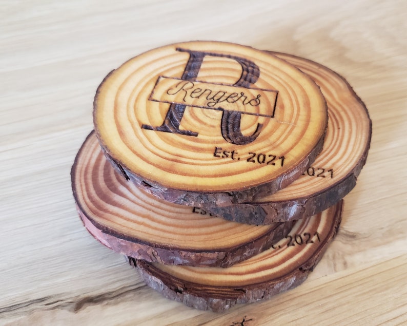 Bold Letter Rustic Coasters Set